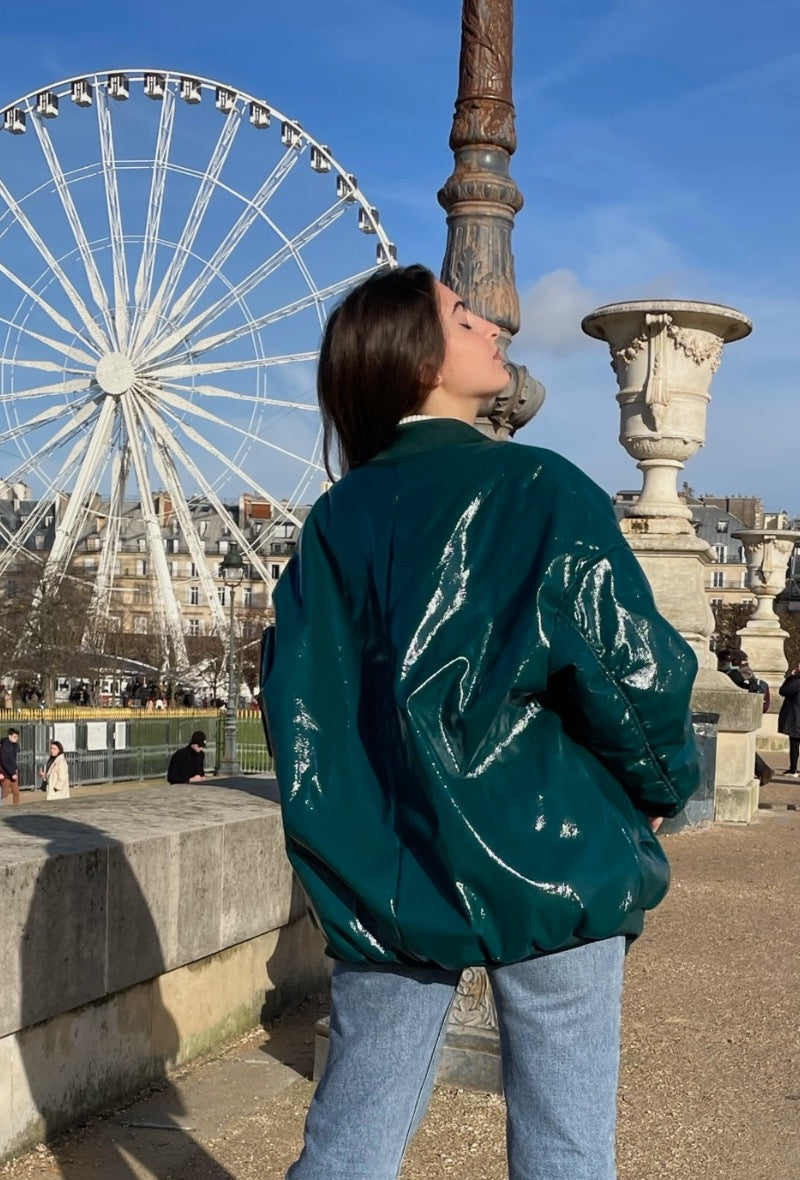 VINYL BOMBER JACKET (GROEN)